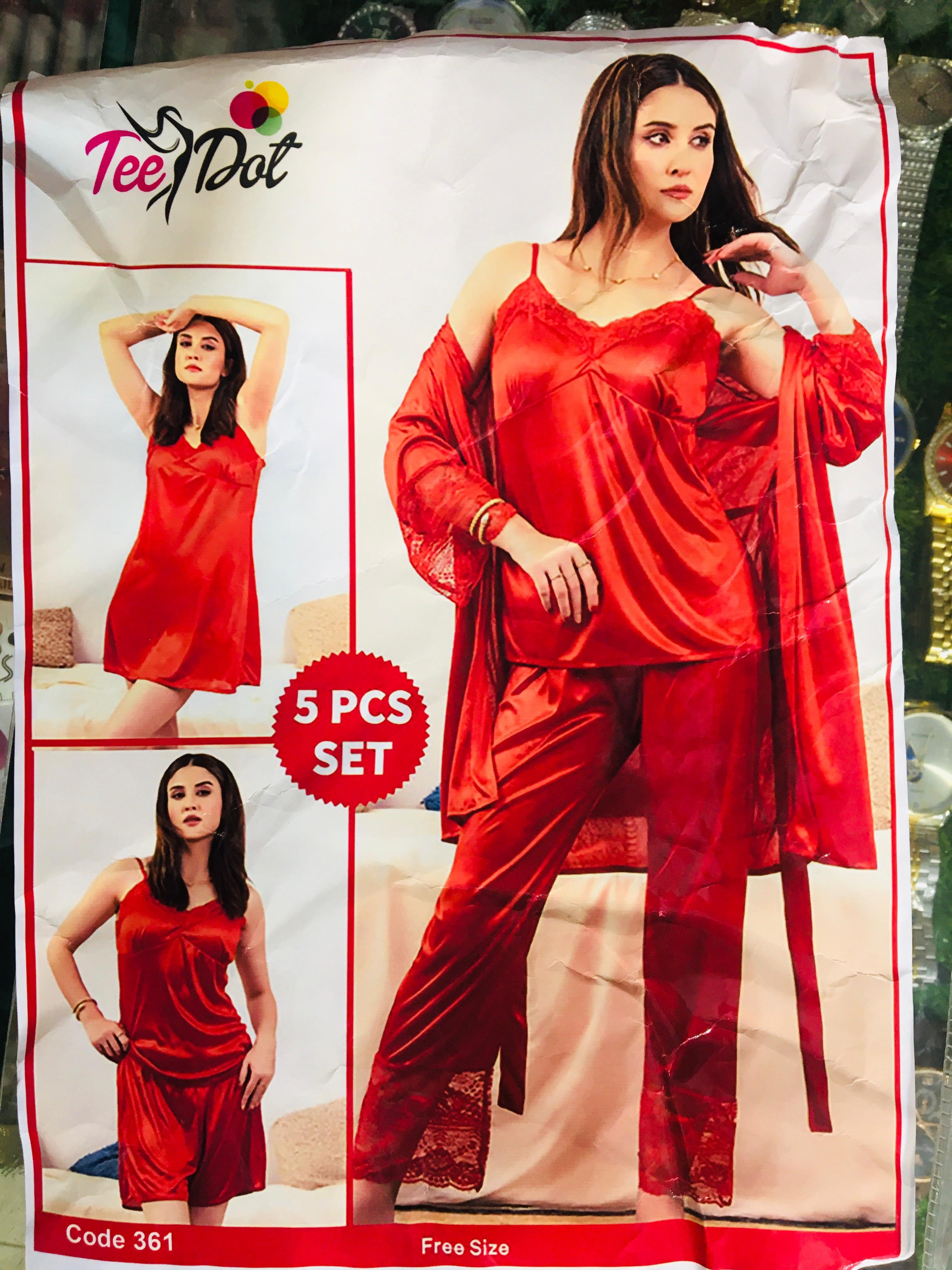 5 pcs nighty silk set nightwear